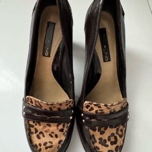 Bandolino Dark Brown Leopard Accent Moc Toe Heels